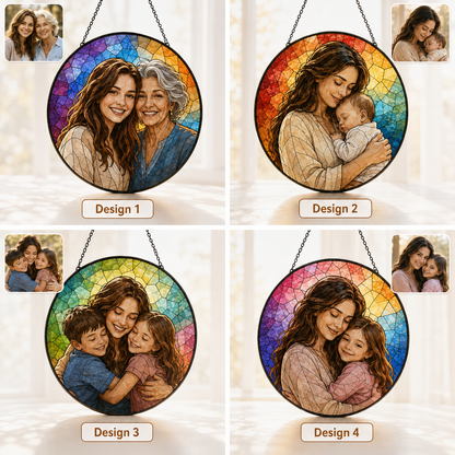 Personalized Grandma and Grandkids Photo Suncatcher, Custom Stained Glass Window Hanging Decor THUC99