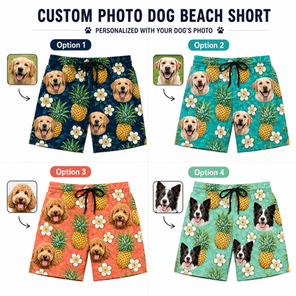 Personalized Dog Photo Beach Trunks Custom Pet Face Summer Swim Shorts THUC99