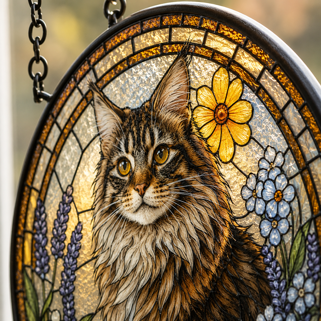 Custom Photo Cat Stained Glass Suncatcher – Personalized Pet Portrait Gift | Cat Window Decor THUC99
