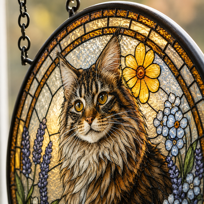 Custom Photo Cat Stained Glass Suncatcher – Personalized Pet Portrait Gift | Cat Window Decor THUC99