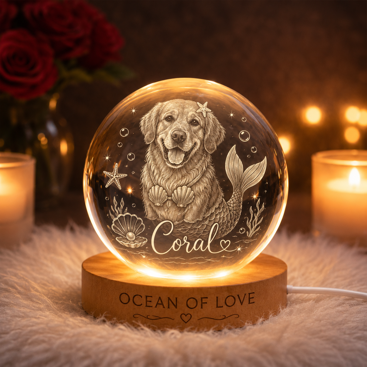 Personalized Dog Memorial Crystal Lamp, Custom Pet Photo Ball Night Light, Loss of Dog Gift THUC99