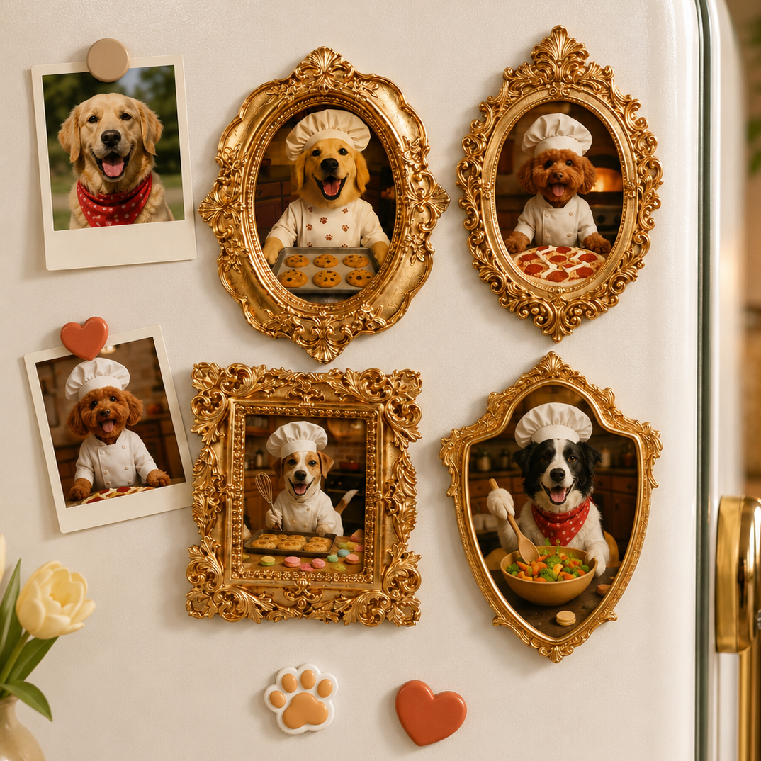 Custom Dog Photo Gold  Frame Magnet, Optional Stand Decor Gift THUC99