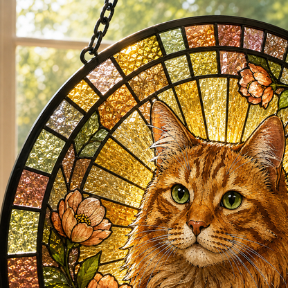 Custom Photo Pet Cat Glass Suncatcher – Personalized Cat Lover Gift | Memorial Window Hanging THUC99