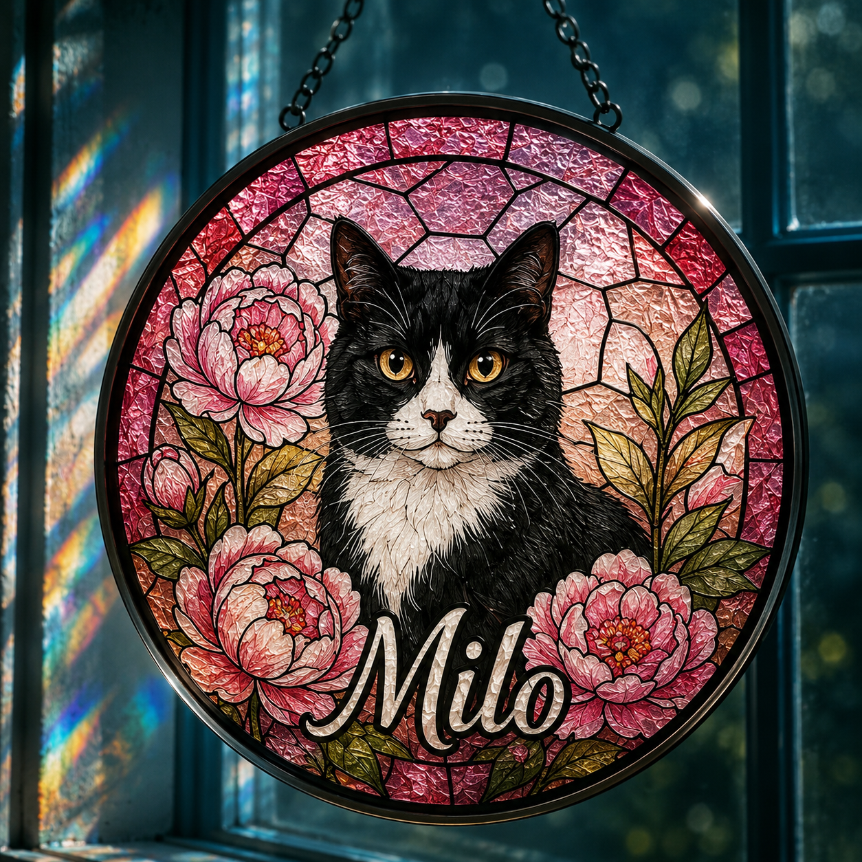Custom Photo Cat Stained Glass Suncatcher – Personalized Pet Lover Window Decor THUC99