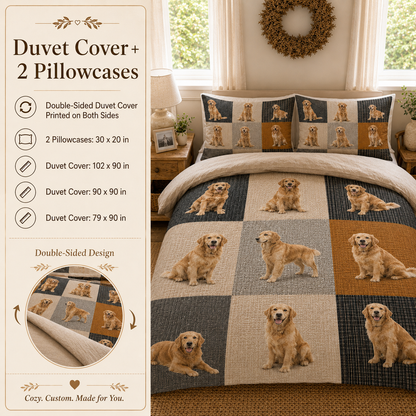 Custom Dog Face Bedding Set, Personalized Pet Portrait Bedroom Decor Gift THUC99