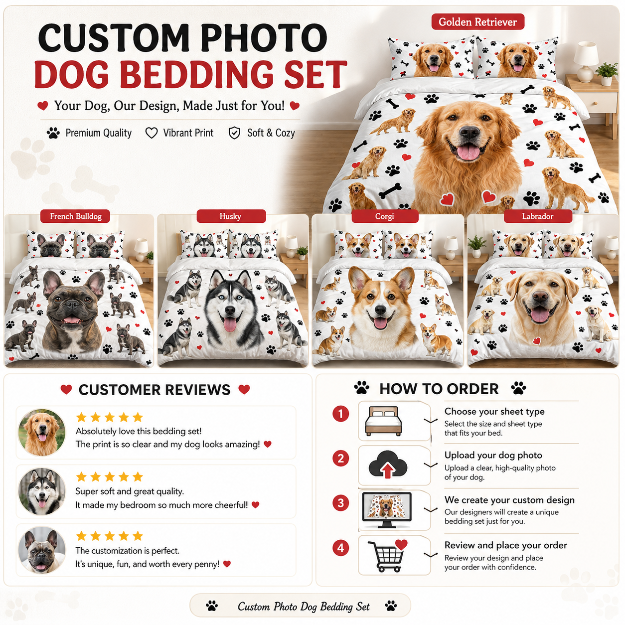 Custom Pet Face Bedding Set, Personalized Dog Lover Bedroom Decor THUC99