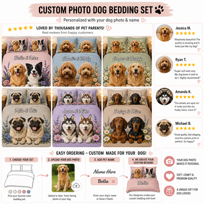 Custom Pet Photo Duvet Set, Personalized Dog Portrait Bedding Gift THUC99
