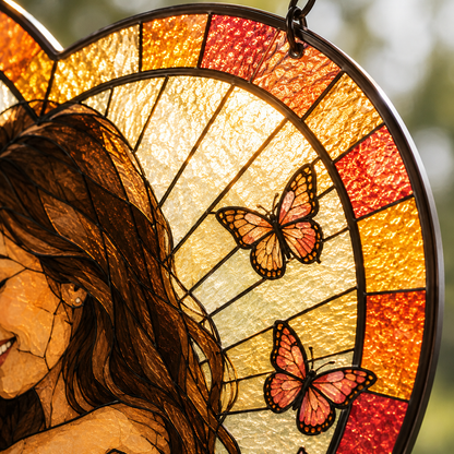Custom Photo Mom Stained Glass Suncatcher, Personalized Mother’s Day Family Portrait Window Hanging Gift THUC99