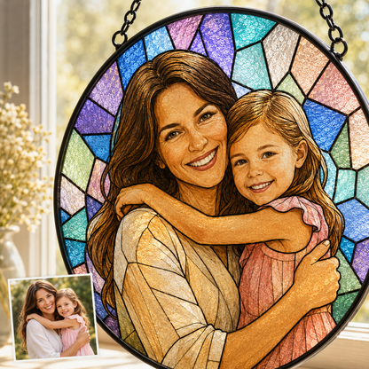Personalized Mom & Grandma Portrait Glass Suncatcher, Custom Family Photo Window Hanging Decor THUC99