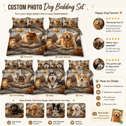 Custom Photo Dog Duvet Cover Set, Personalized Pet Bedding Gift THUC99