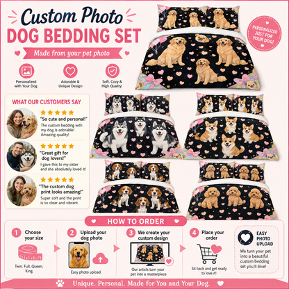 Personalized Pet Bedding Set, Custom Dog Photo Sheet Or Duvet Cover THUC99