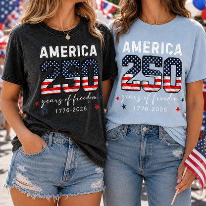 America 250th Celebration T-Shirt, Vintage Freedom Wash Shirt THUC99