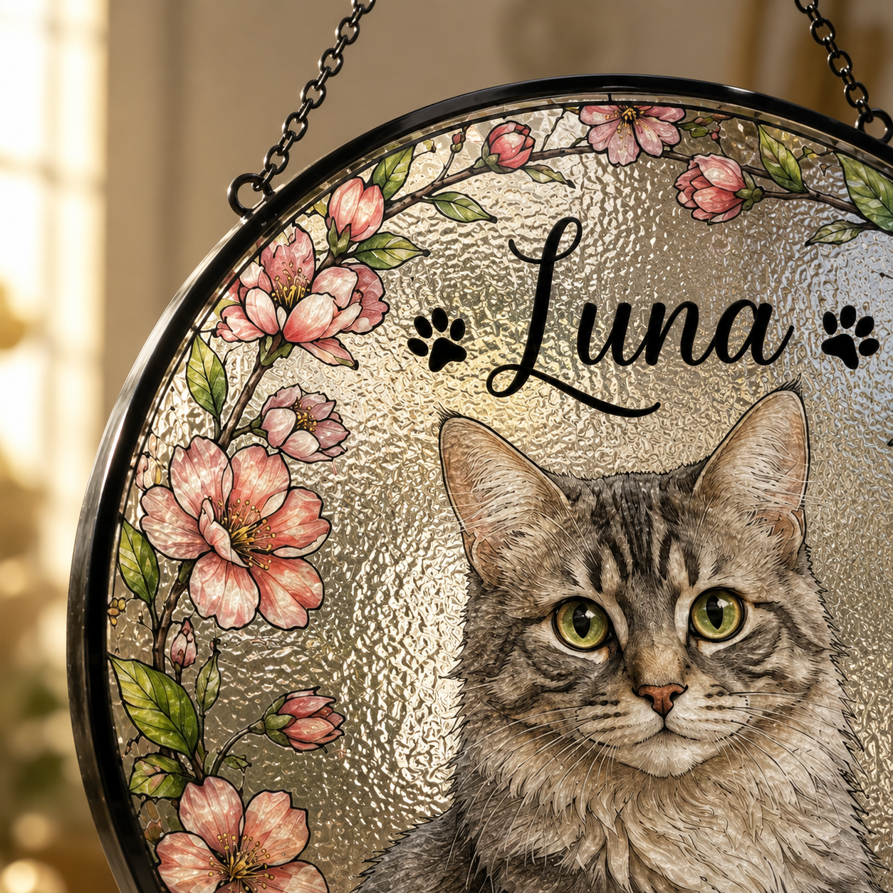 Custom Photo Cat Glass Suncatcher Decor – Personalized Pet Portrait Memorial Gift THUC99