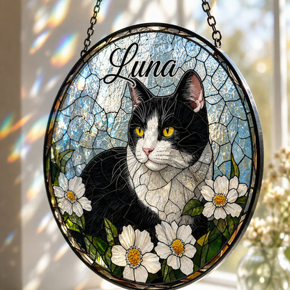 Personalized Cat Stained Glass Suncatcher – Custom Pet Photo Window Decor For Cat Lover THUC99