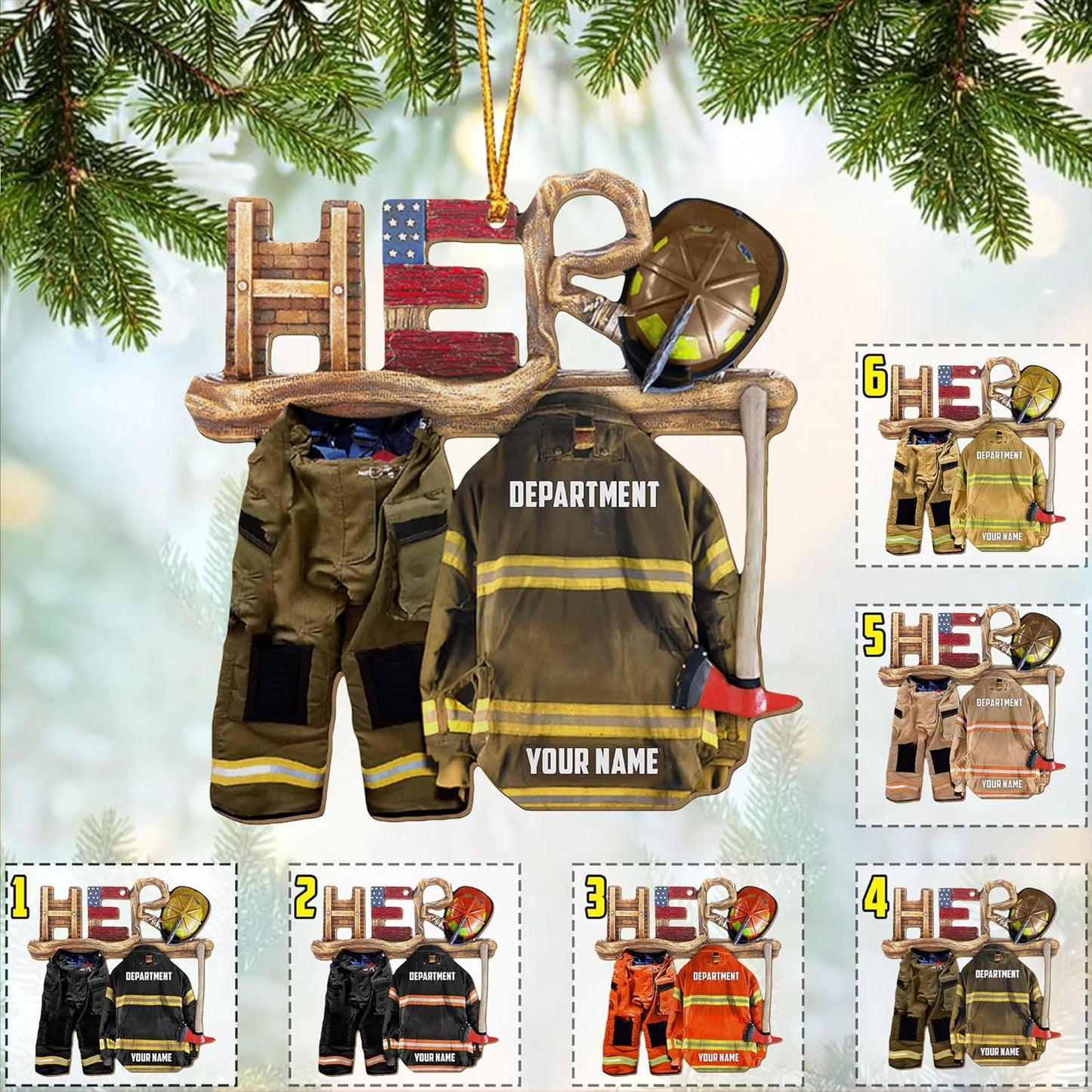 Personalized Firefighter Uniform Christmas Ornament Style 8
