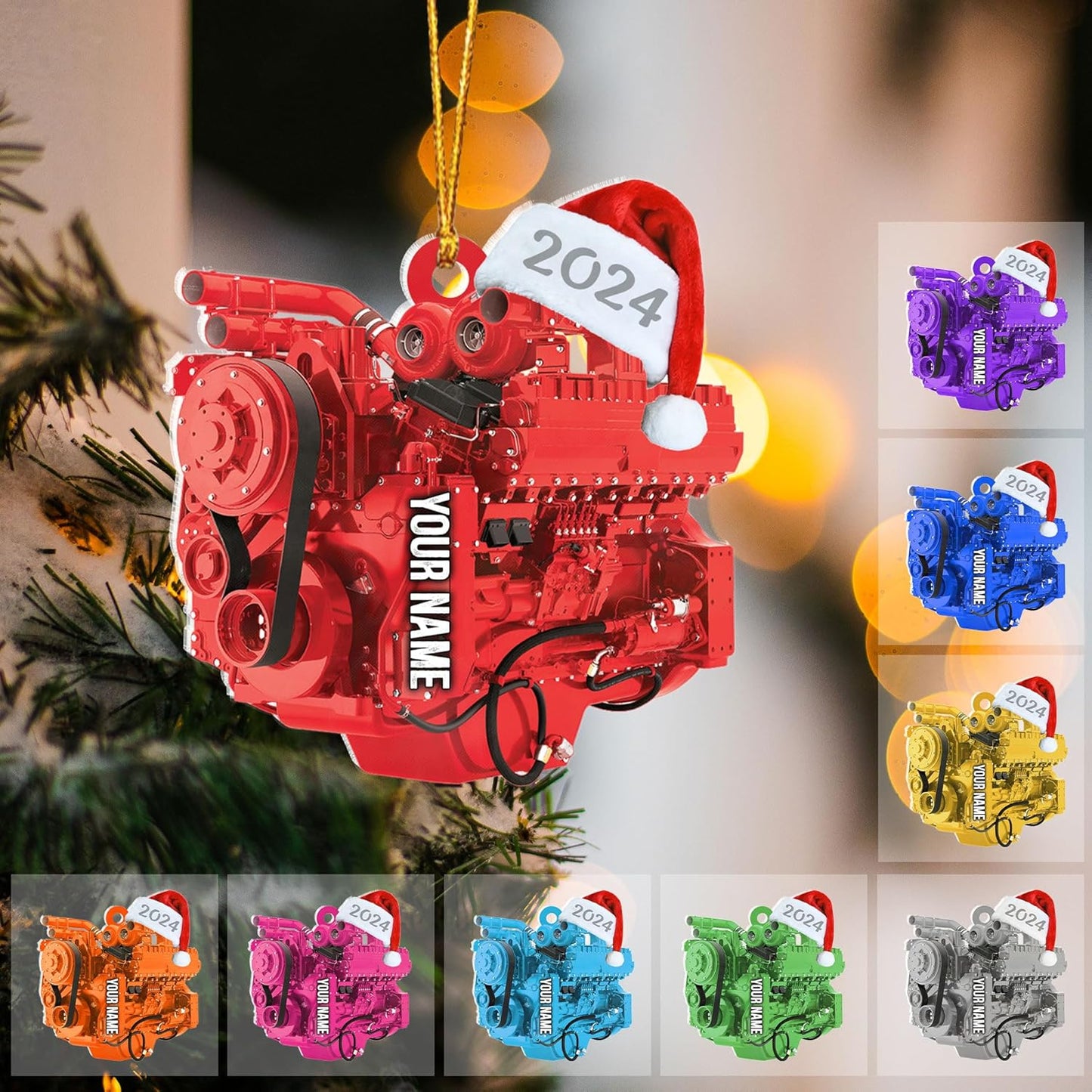 Custom Drag Racing Ornament – Personalized Hot Rod Engine Acrylic Christmas Decoration, Mechanic Gift for Car Lovers TDR9