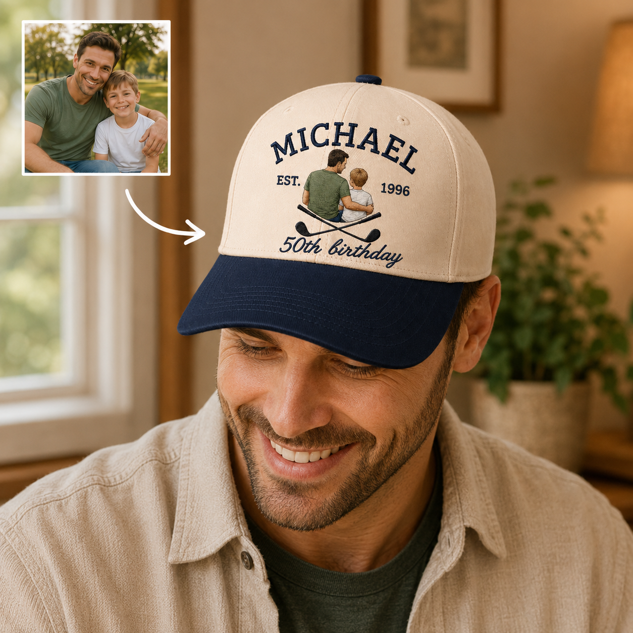 Custom Photo Dad Golf Embroidered Hat, Personalized Cap, Custom Portrait Dad Hat, Father’s Day Gift TOM99