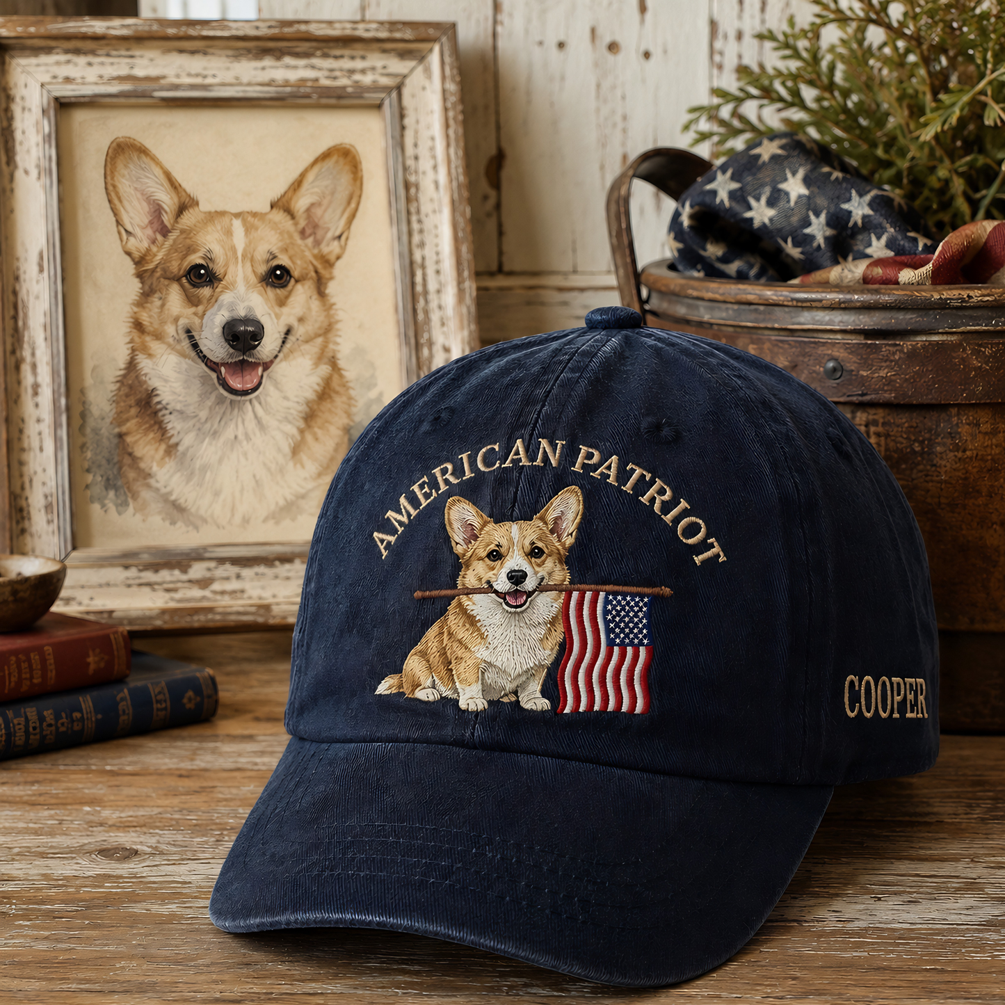 Custom Photo Pet America Embroidered Hat, Dog Face Trucker Otto Hat, Pet Owner Patriot Gift THUC99