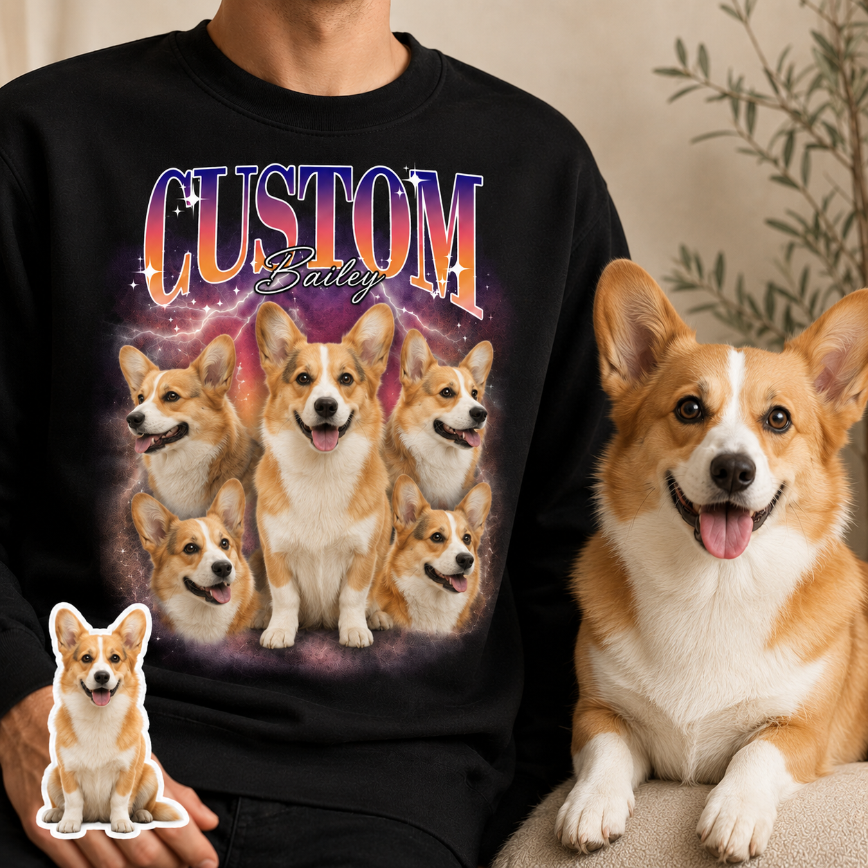 Custom Dog Photo Sweatshirt Personalized Pet Face Hoodie Anniversary Gift for Dog Owners THUC99