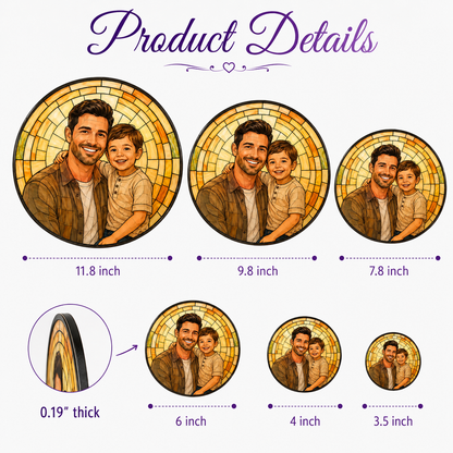 Custom Dad Papa Photo Stained Glass Suncatcher – Personalized Dad Gifts | Gift For Dad TOM99