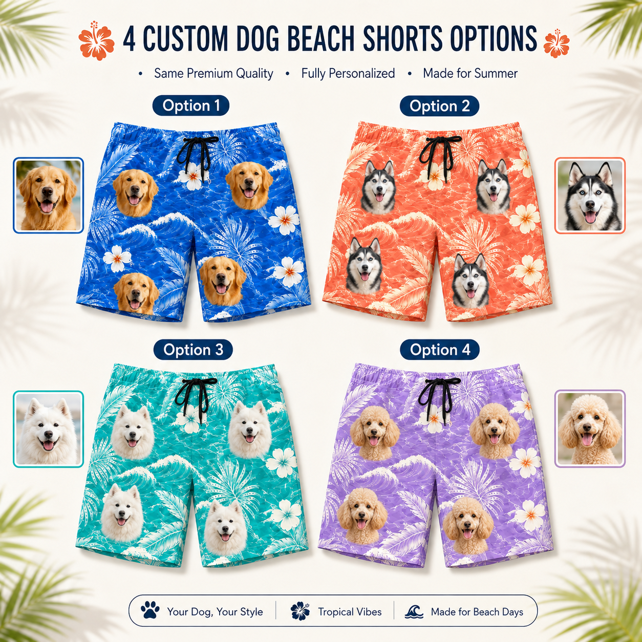 Personalized Dog Face Summer Shorts Custom Photo Beachwear for Vacation THUC99