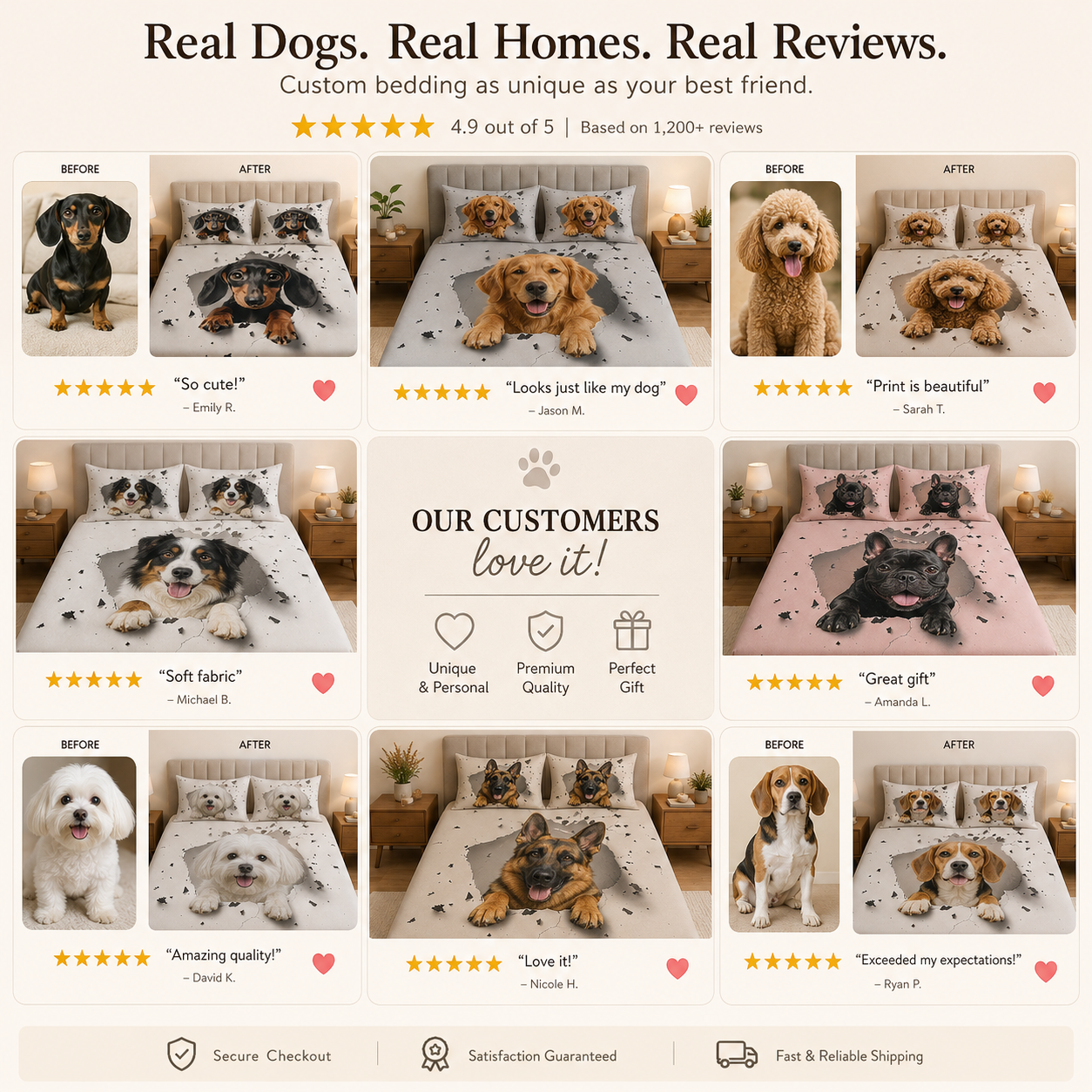 Custom Photo Dog Bedding Set, Dog Lover Bedroom Decor Gift THUC99