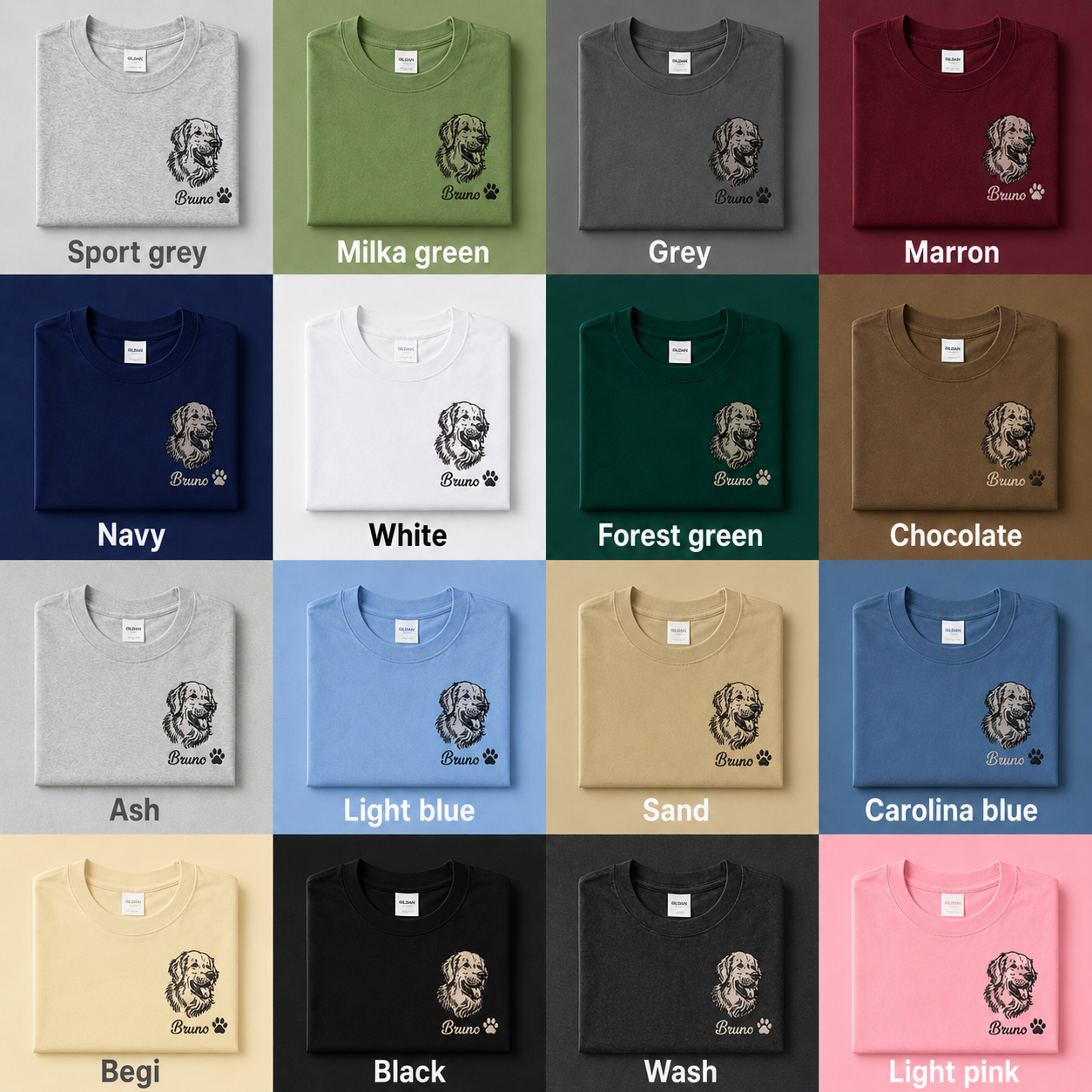 Custom Dog Portrait Embroidered T-Shirt, Personalized Pet Photo Shirt, Gift For Dog Lover THUC99