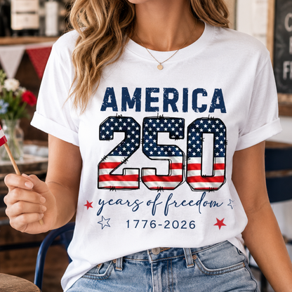 America 250th Celebration T-Shirt, Vintage Freedom Wash Shirt THUC99
