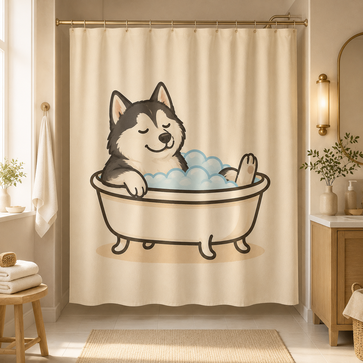 Custom Photo Dog In Bath Shower Curtain | Gift For Dog Lovers