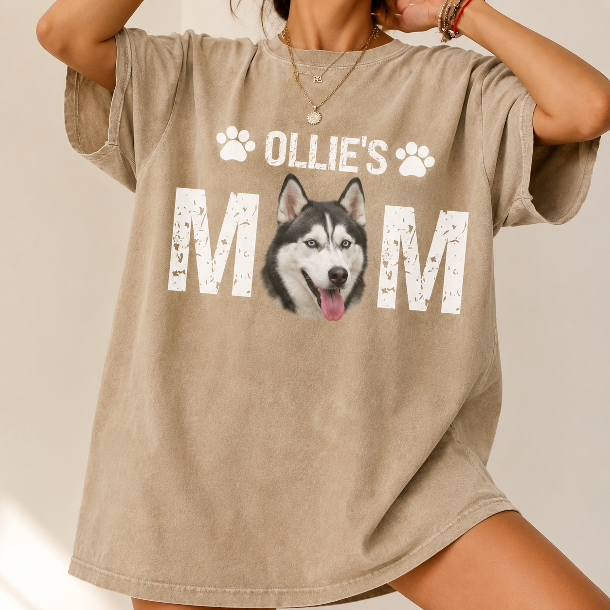 Custom Photo Dog Mom Unisex Wash T-Shirt, Personalized Pet Lover Gift | Gift For Dog Lovers