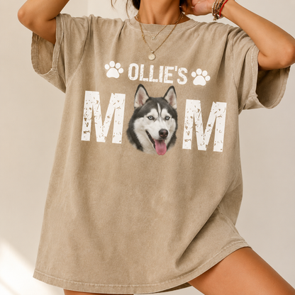 Custom Photo Dog Mom Unisex Wash T-Shirt, Personalized Pet Lover Gift | Gift For Dog Lovers