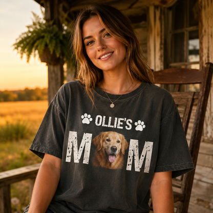 Custom Photo Dog Mom Unisex Wash T-Shirt, Personalized Pet Lover Gift | Gift For Dog Lovers