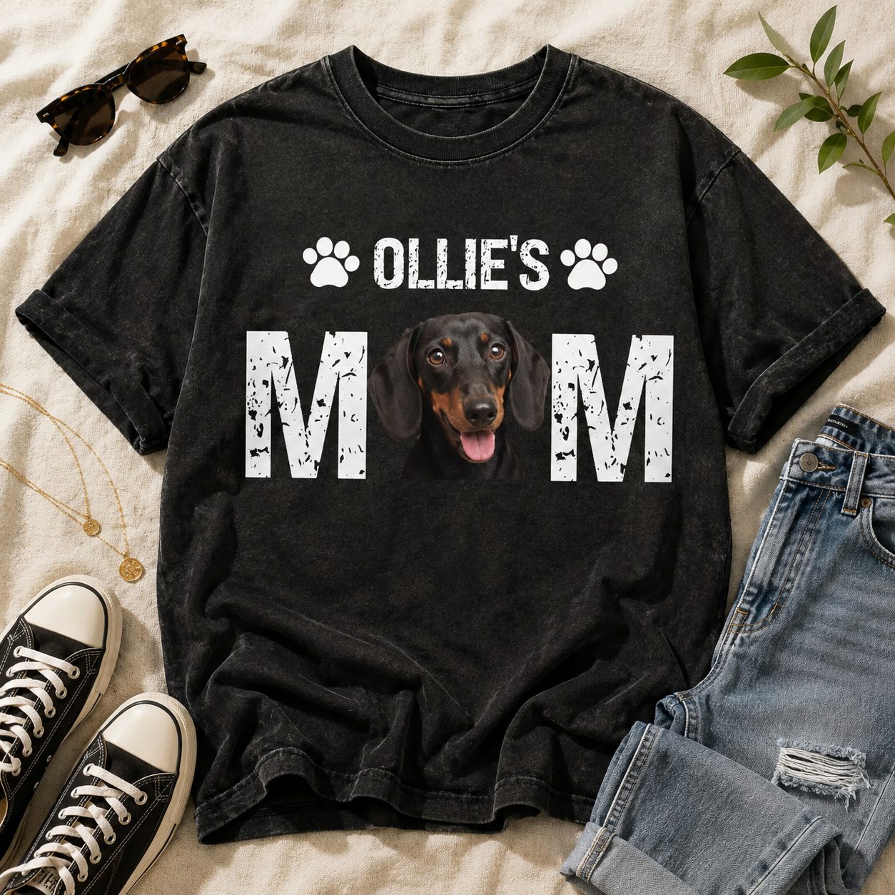 Custom Photo Dog Mom Unisex Wash T-Shirt, Personalized Pet Lover Gift | Gift For Dog Lovers