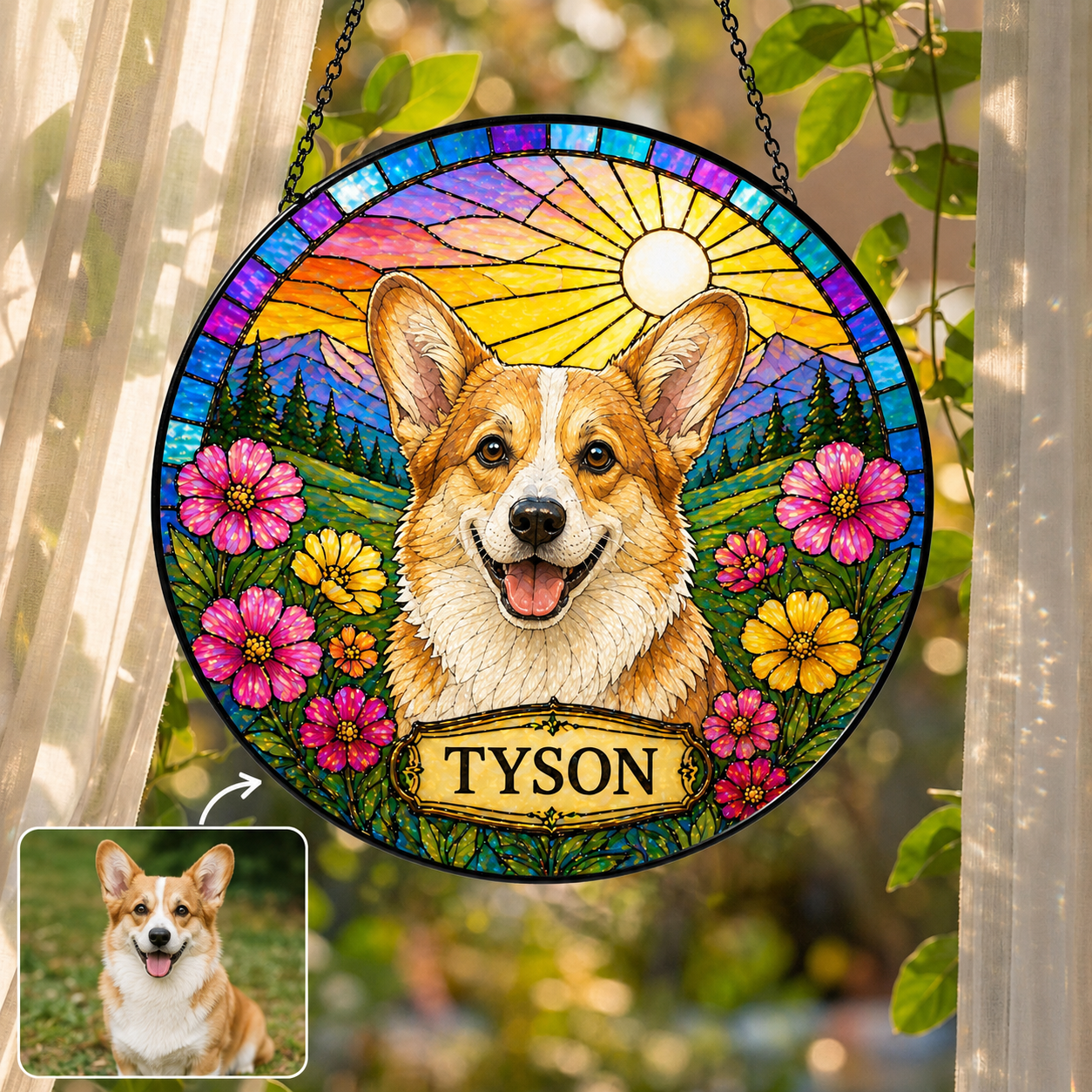 Custom Photo Dog Stained Glass Suncatcher – Custom Dog Lover Gifts | Gift For Dog Lover