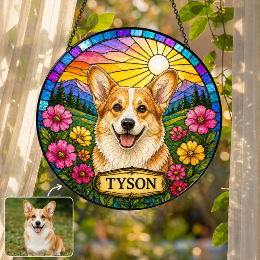 Custom Photo Dog Stained Glass Suncatcher – Custom Dog Lover Gifts | Gift For Dog Lover