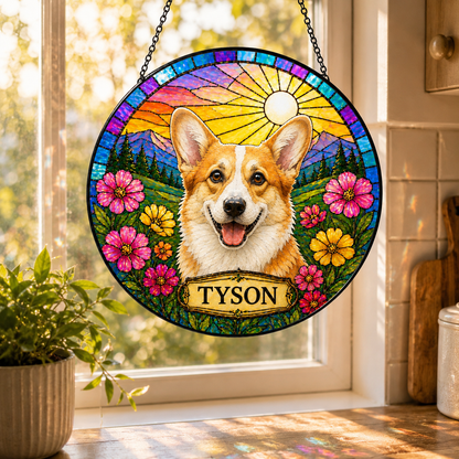 Custom Photo Dog Stained Glass Suncatcher – Custom Dog Lover Gifts | Gift For Dog Lover