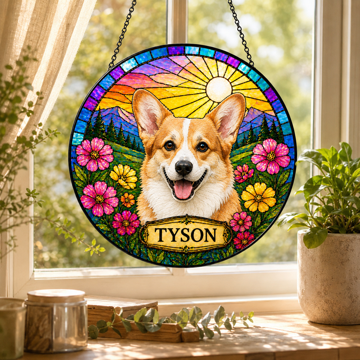 Custom Photo Dog Stained Glass Suncatcher – Custom Dog Lover Gifts | Gift For Dog Lover