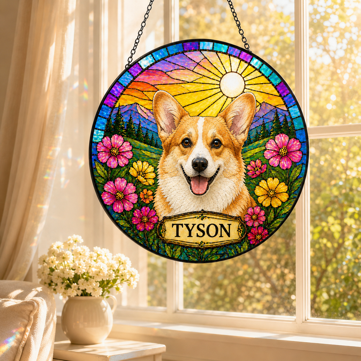 Custom Photo Dog Stained Glass Suncatcher – Custom Dog Lover Gifts | Gift For Dog Lover