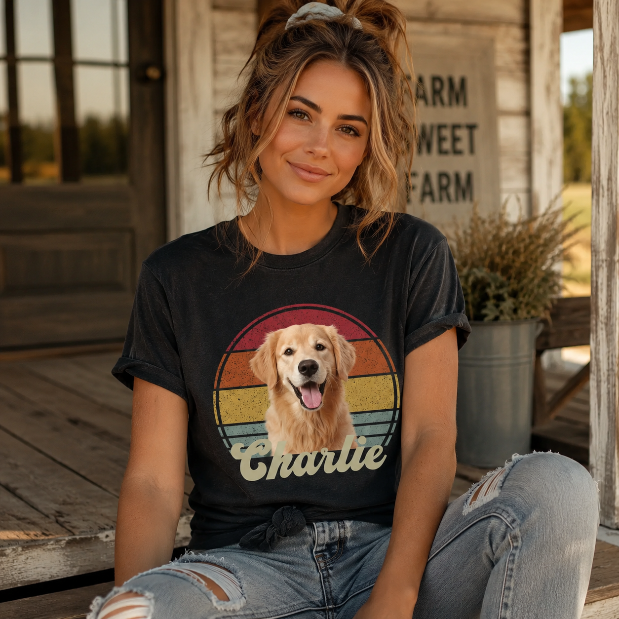 Custom Photo America Dog Unisex Wash T-Shirt, Personalized Pet Lover Gift | Gift For Dog Lovers