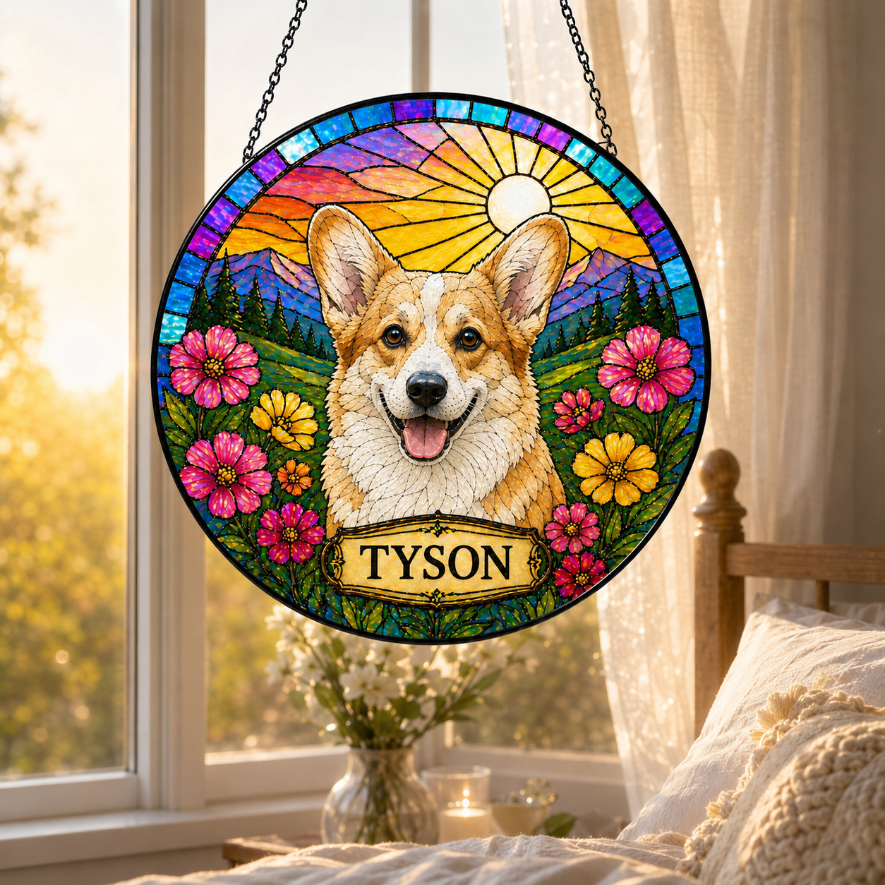 Custom Photo Dog Stained Glass Suncatcher – Custom Dog Lover Gifts | Gift For Dog Lover