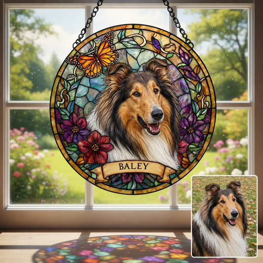 Custom Photo Dog Stained Glass Suncatcher – Custom Dog Lover Gifts | Gift For Dog Lovers