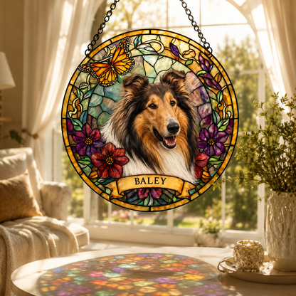 Custom Photo Dog Stained Glass Suncatcher – Custom Dog Lover Gifts | Gift For Dog Lovers