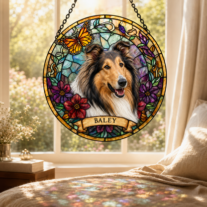 Custom Photo Dog Stained Glass Suncatcher – Custom Dog Lover Gifts | Gift For Dog Lovers
