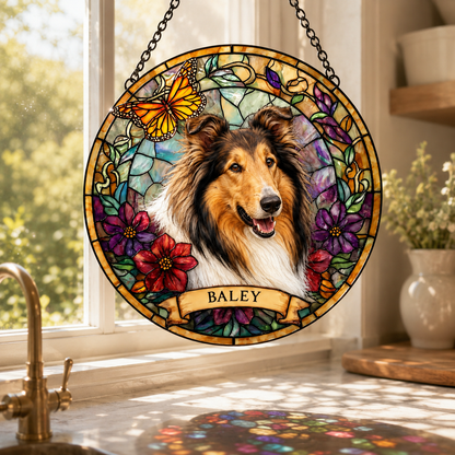 Custom Photo Dog Stained Glass Suncatcher – Custom Dog Lover Gifts | Gift For Dog Lovers
