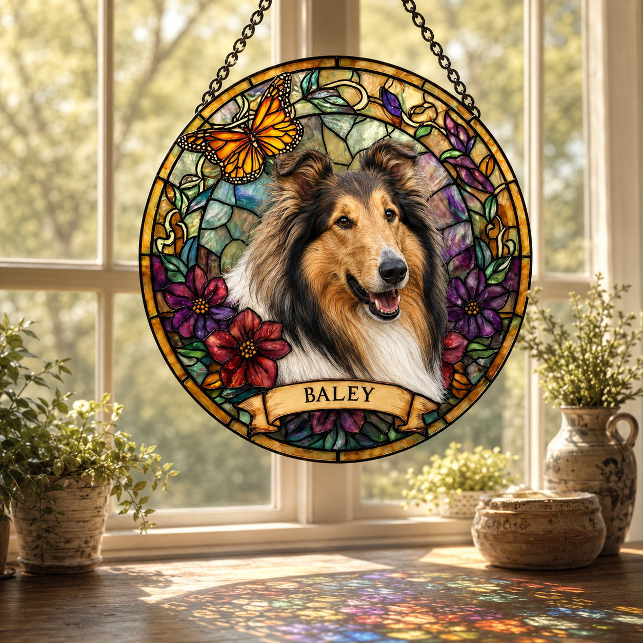Custom Photo Dog Stained Glass Suncatcher – Custom Dog Lover Gifts | Gift For Dog Lovers