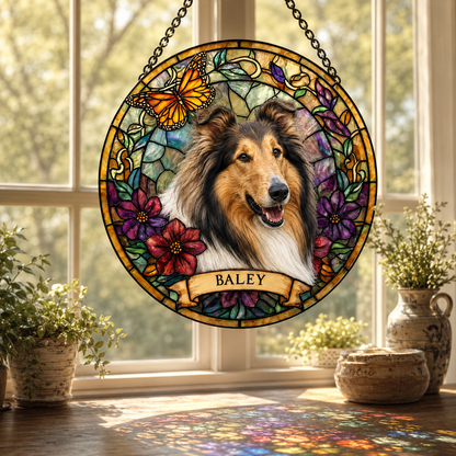 Custom Photo Dog Stained Glass Suncatcher – Custom Dog Lover Gifts | Gift For Dog Lovers