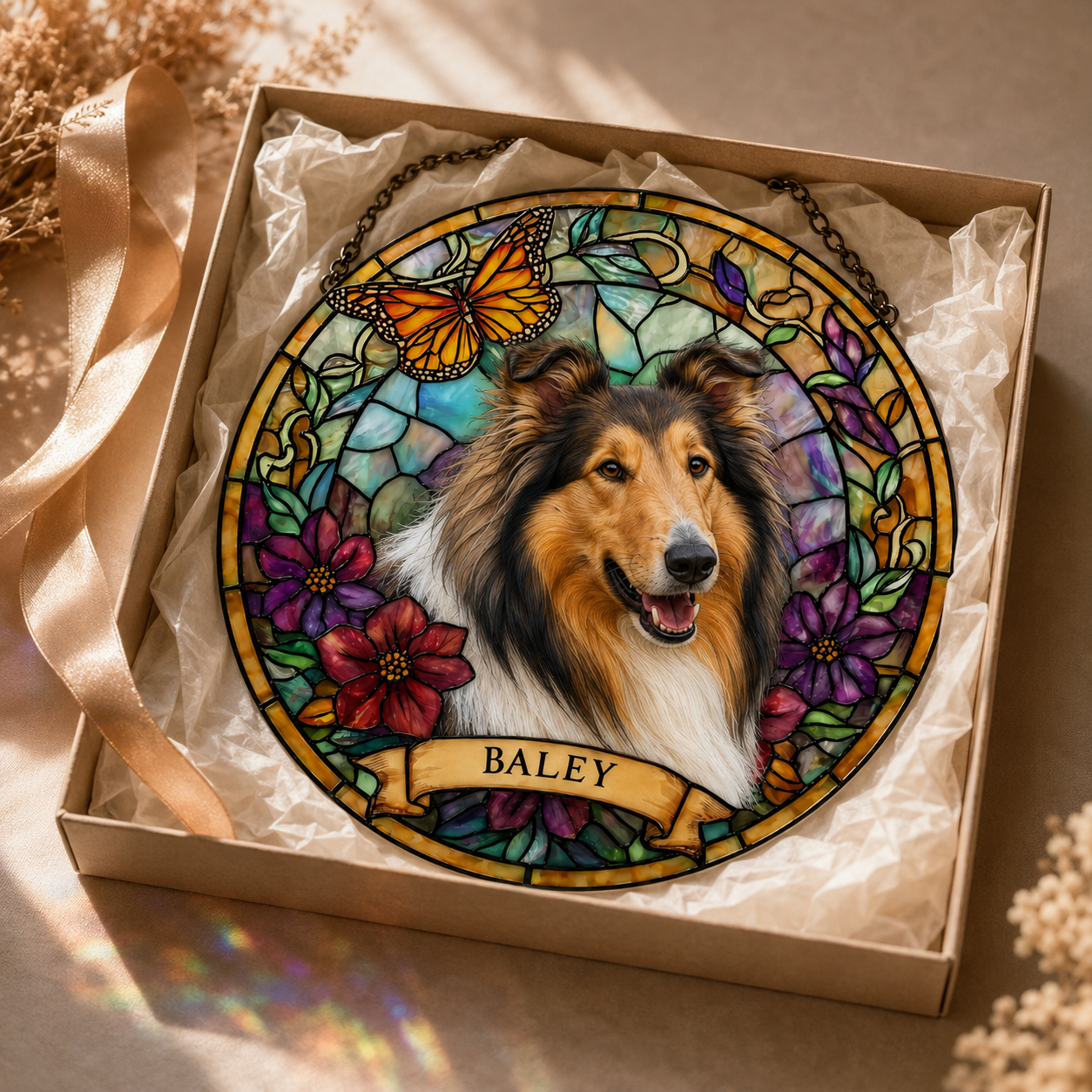 Custom Photo Dog Stained Glass Suncatcher – Custom Dog Lover Gifts | Gift For Dog Lovers