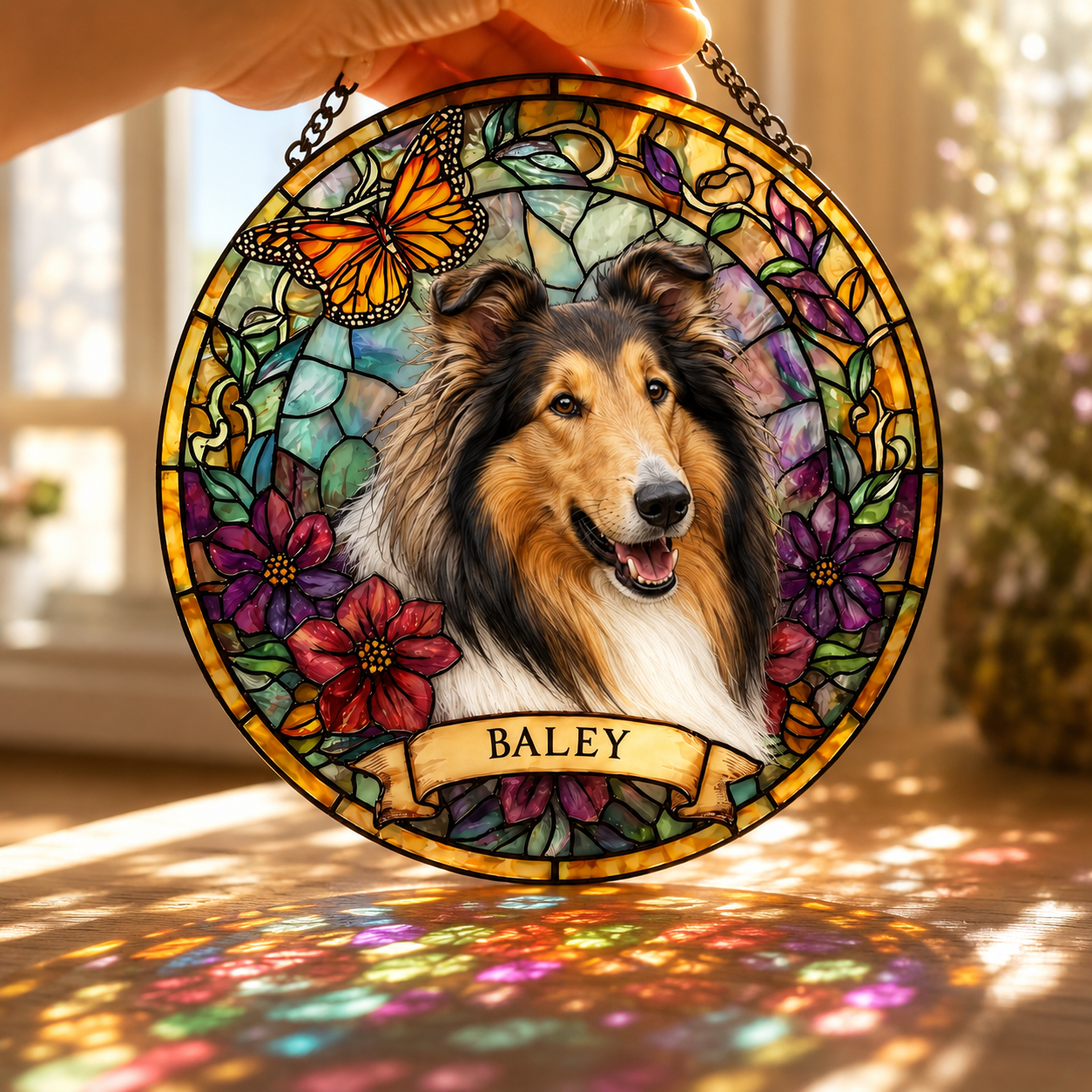 Custom Photo Dog Stained Glass Suncatcher – Custom Dog Lover Gifts | Gift For Dog Lovers
