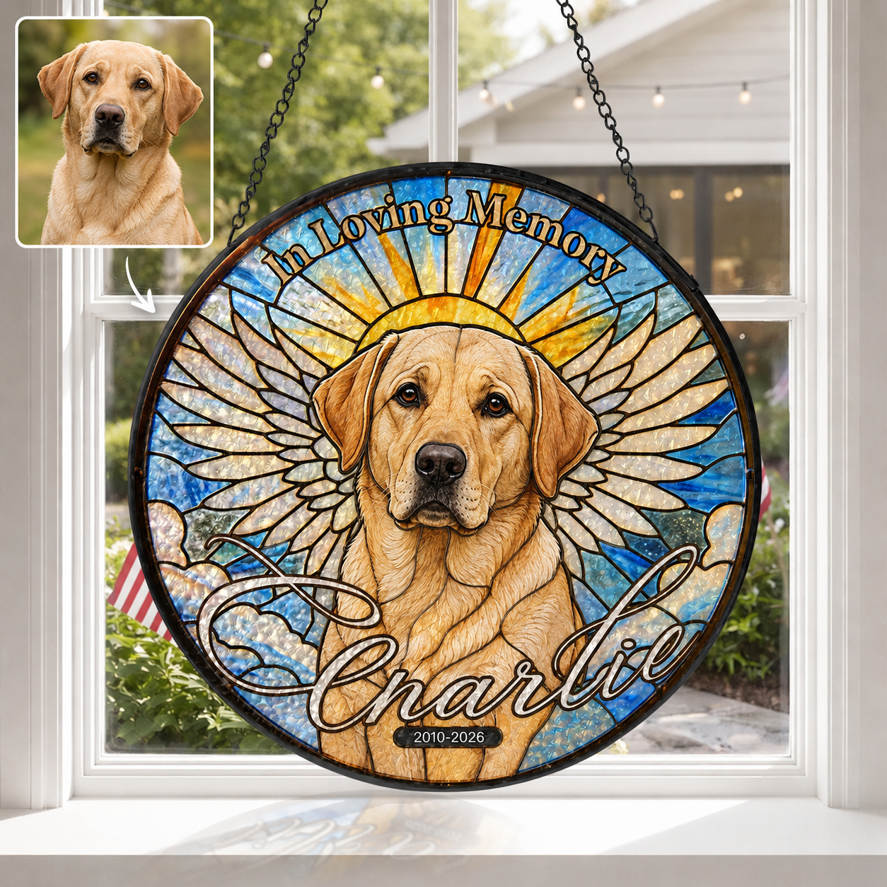 Custom Photo Dog Stained Glass Suncatcher – Custom Dog Lover Gifts | Dog Memorial Gifts