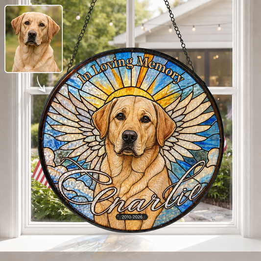 Custom Photo Dog Stained Glass Suncatcher – Custom Dog Lover Gifts | Dog Memorial Gifts